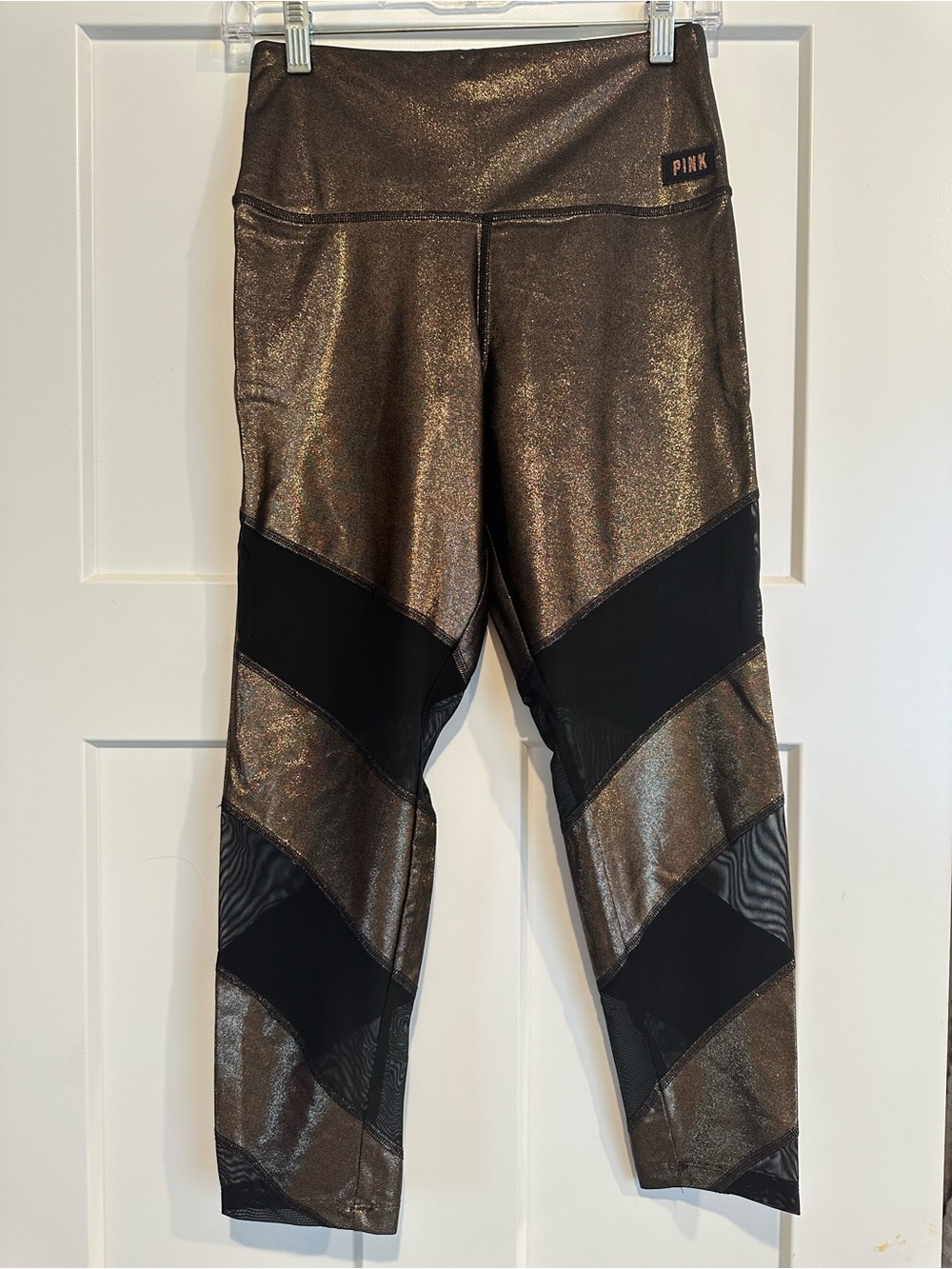 PINK Victoria's Secret Shimmery Bronze & Black Leggings